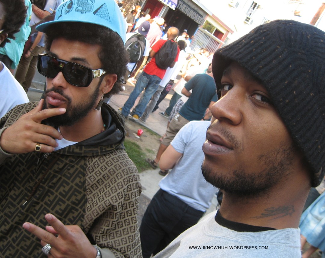 FRIENDS of KANYE:  Taz Arnold,left, of SA-RA Creative Partners, and Kid Cudi at The Hundreds BBQ '08 in L.A.'s Fairfax District. Both are signed to Kanye West's G.O.O.D Music label.